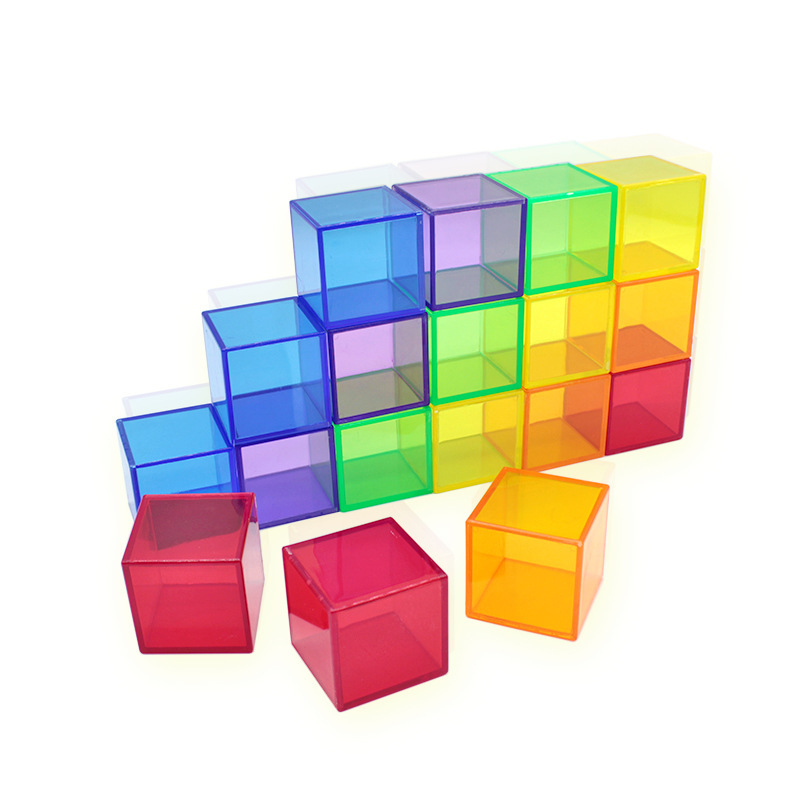 Children Montessori Building Blocks Cube Geometric Solids 18 Pieces Transparent Colorful Toys for Develop Kids Early math Toys